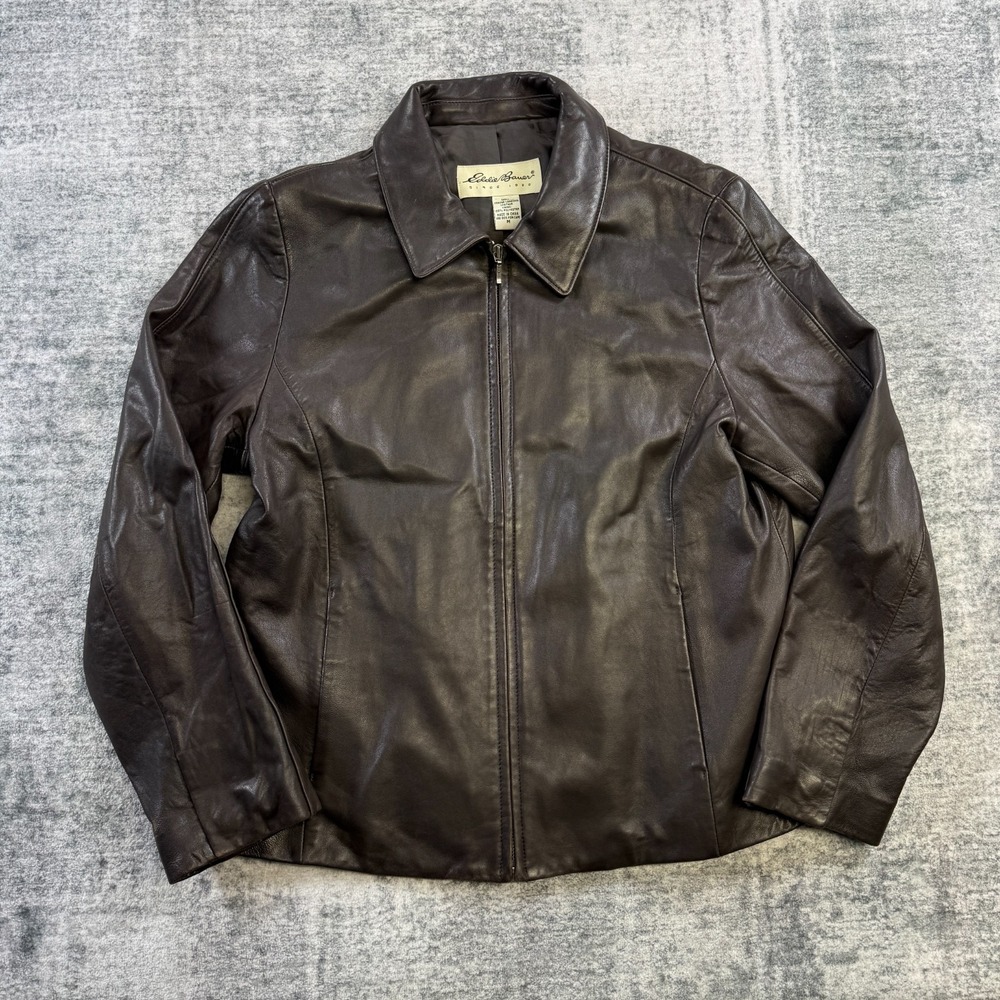 VTG Eddie Bauer Leather Jacket Womens Medium Brown Soft Lambskin Bomber Moto